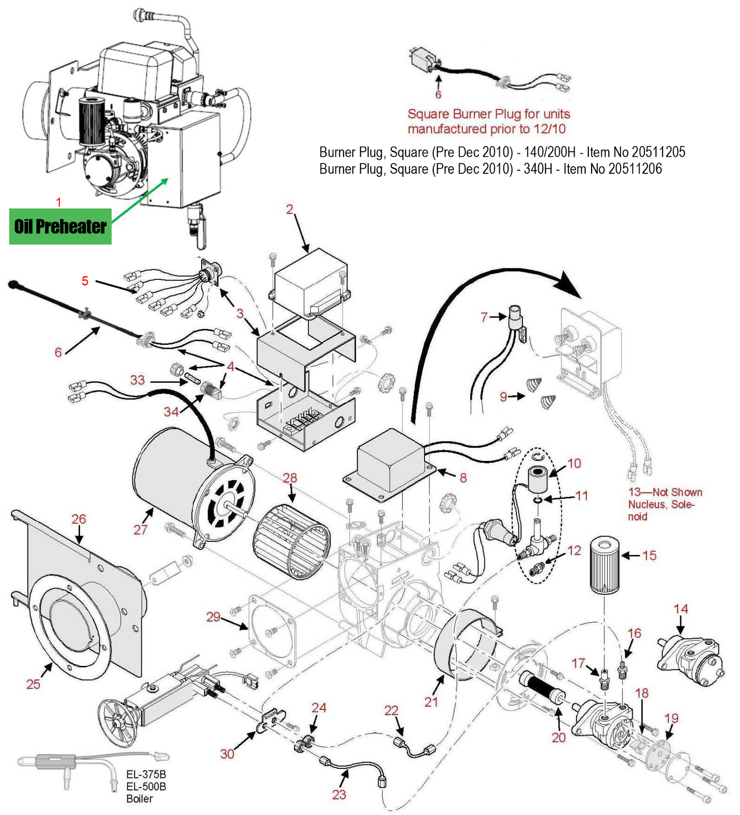 OEM Energylogic Preheater Assembly EL140H: 14040187